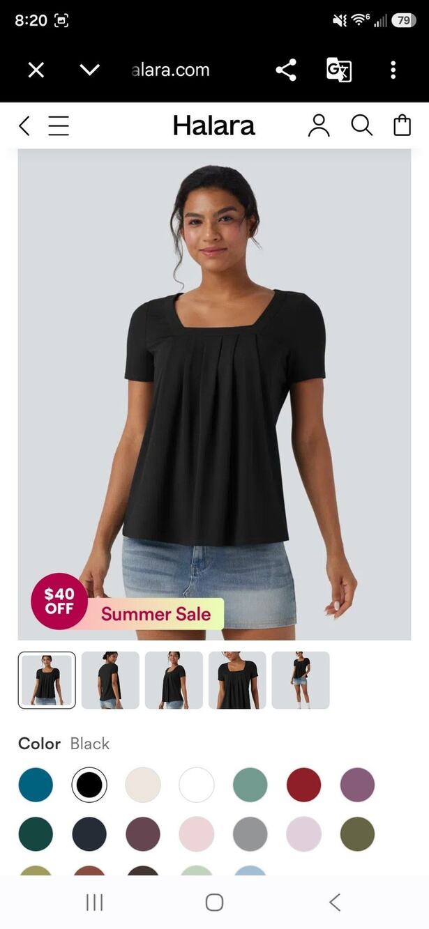 Halara Square Neck Short Sleeve Casual Top Black Large NWT NEW B7